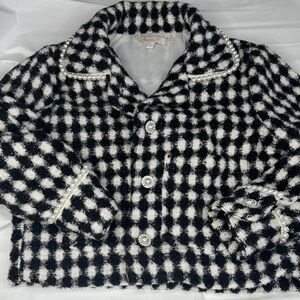 GB Girls Checkered Blazer with Pearl Trim